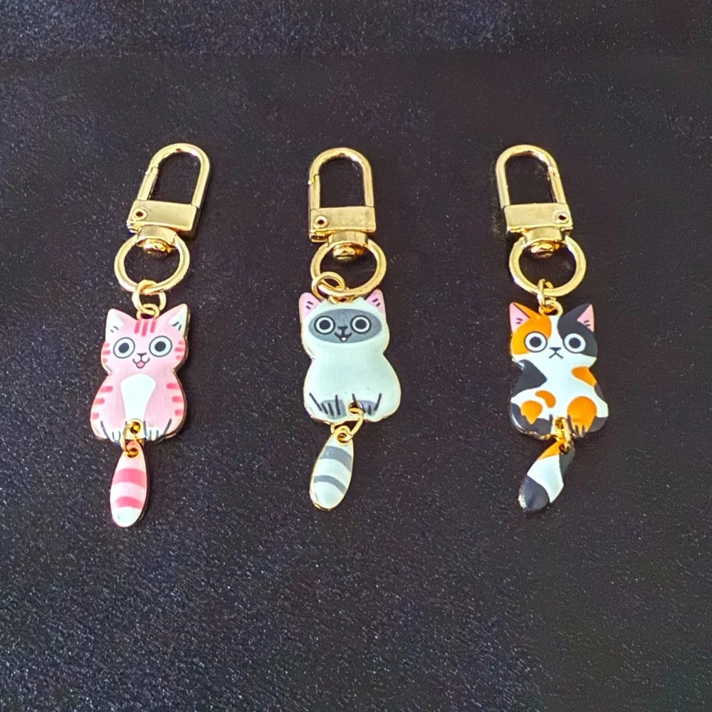 Set of 3 Cat Bag Charms - Pink, Calico, White